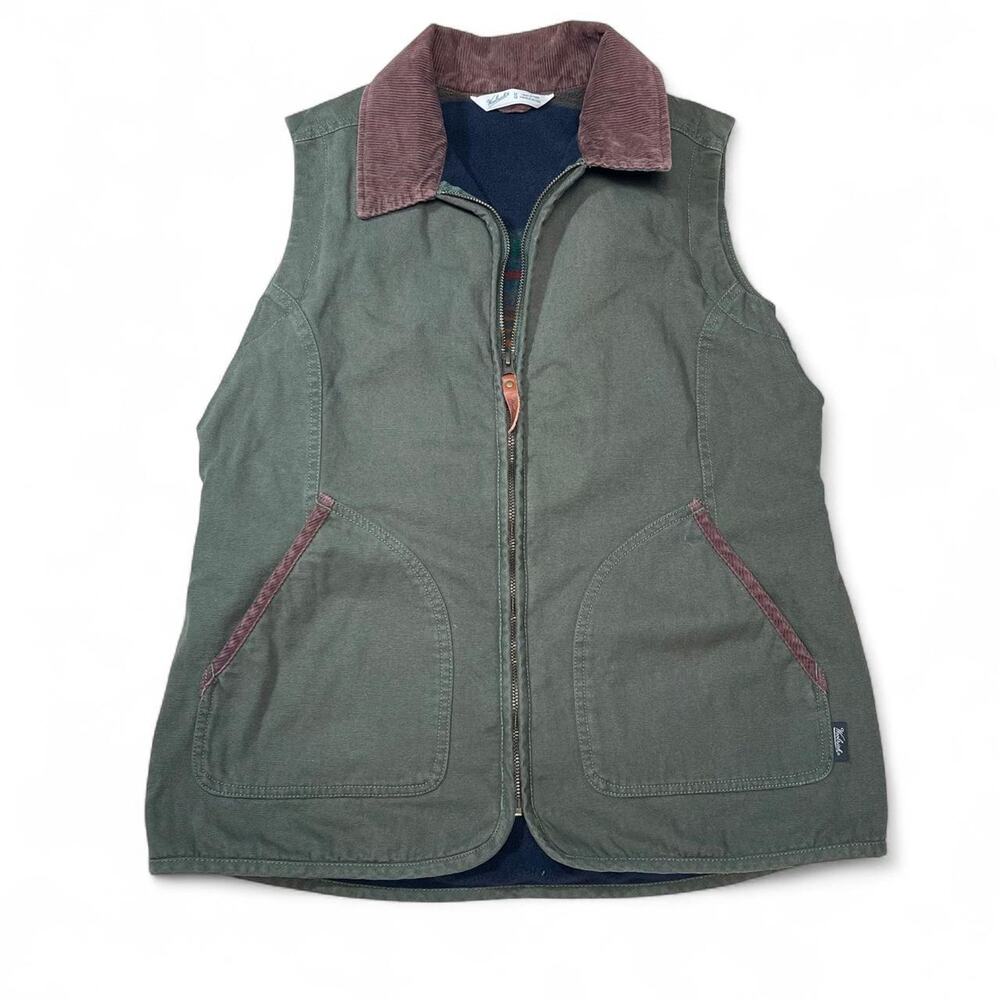 Woolrich Womens Green Vest Corduroy Collar Full Zip Outdoor Utility Workwear